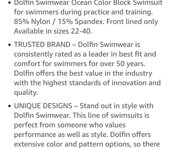 Dolfin Ocean Performance Colorblock One-Piece‎ Swimsuit - Picture 4 of 6